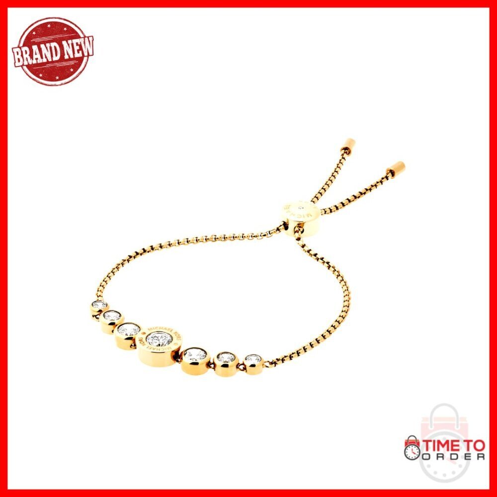 Gold-Tone Stainless Steel Bracelet Crystal Accents Adjustable Slider Closure